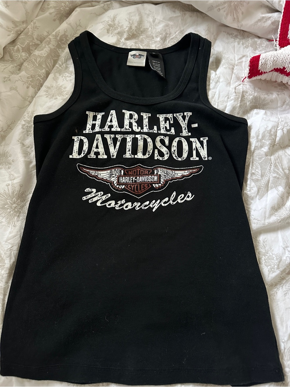Harley-Davidson Black Tank Top with White Logo and Brown Accent